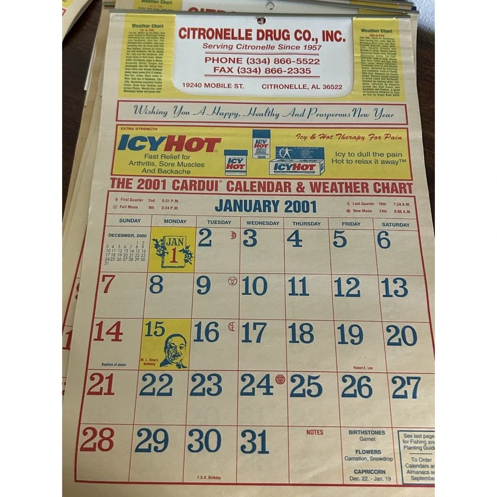 Vintage Citronelle Drugs‎ Store Pharmacy Advertising Calendar Mobile AL  2001